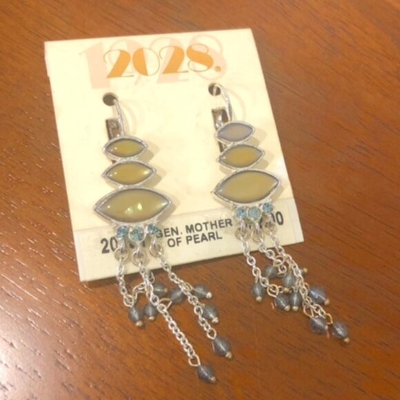 2028 Silver Tone Yellow Blue Mother Of Pearl Drop Earrings NWT. - Picture 2 of 11